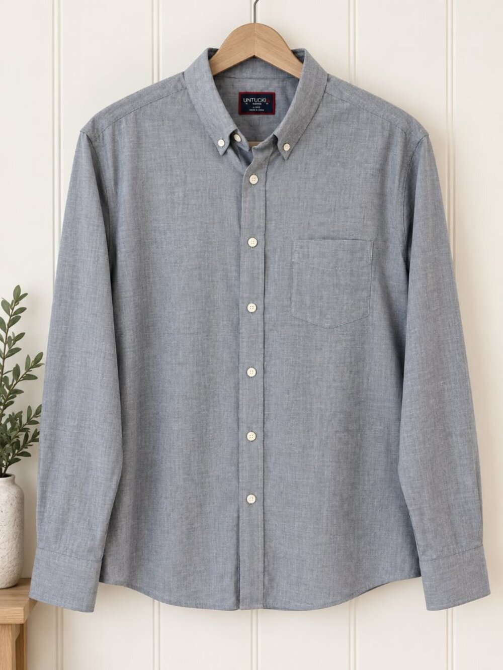 UNTUCKit Men’s Large Gray 100% Cotton Button Down Long Sleeve Shirt